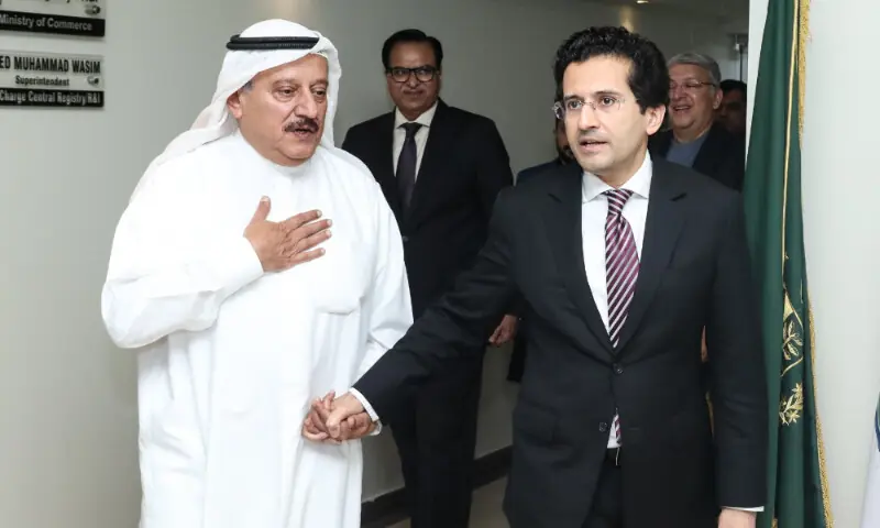 Federal Minister for Petroleum Ali Pervaiz Malik and Ambassador of the State of Kuwait to Pakistan Nassar Abdulrahman Jasser Almutairi. &mdash; Photo via X/@Official_PetDiv