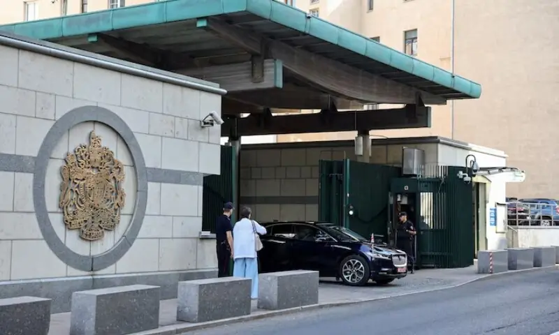 A car belonging to the British ambassador drives out of the embassy in Moscow, Russia, September 13, 2024. &mdash;Reuters/File