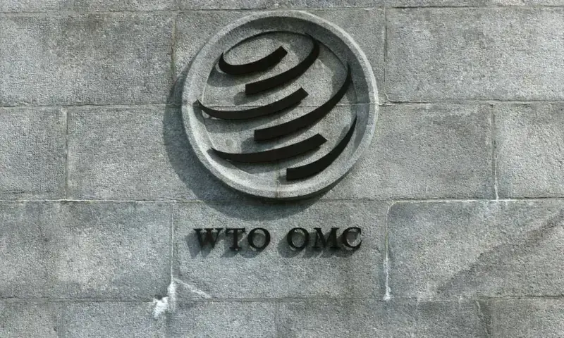 A logo is pictured outside the World Trade Organisation in Geneva, Switzerland on September 28 2021. &mdash; Reuters/File
