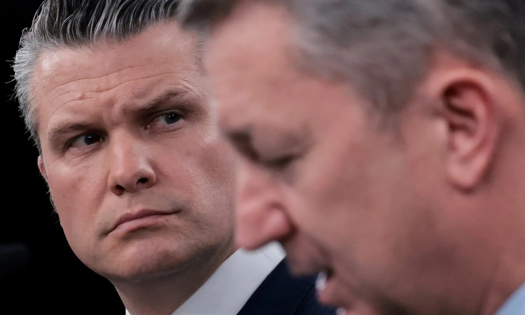 US Secretary of War Pete Hegseth and Chairman of the Joint Chiefs of Staff General Dan Caine hold a briefing amid the US-Israeli war on Iran, at the Pentagon in Washington, DC, the US on March 31. &mdash; Reuters