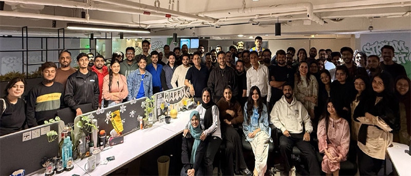 Umair Masoom with Sumair Rizvi (to Umair's right) and the myco team at the inauguration of their new office premises in Karachi in January 2026