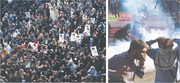 A woman tries to mitigate the impact of tear gas shell. — White Star