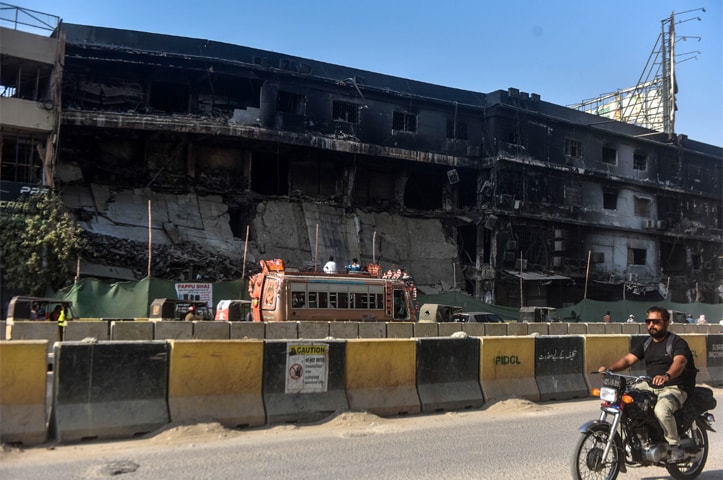 A view of the badly damaged Gul Plaza structure.—Fahim Siddiqi / White Star