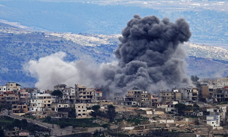 Smoke rises after Israeli bombardment on the southern Lebanese village of Khiam.&mdash;AFP