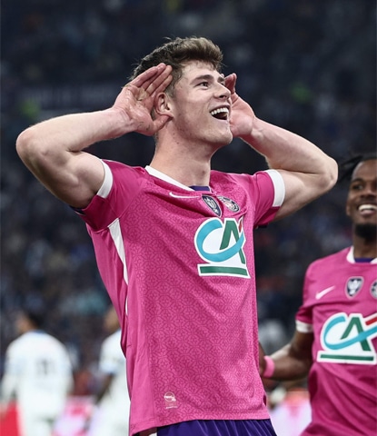 TOULOUSE&rsquo;S Charlie Cresswell celebrates after scoring against Olympique de Marseille during their French Cup quarter-final at the Stade Velodrome Stadium.&mdash;AFP