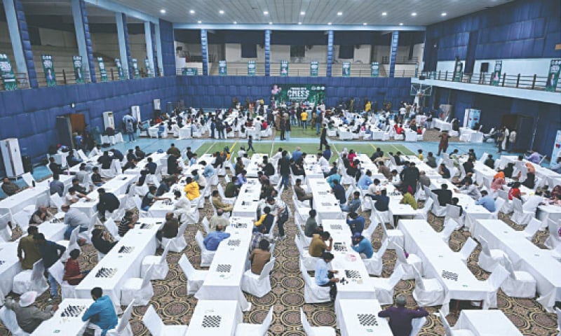 players take part in a chess championship at the Nishtar Sports Complex. &mdash; White Star