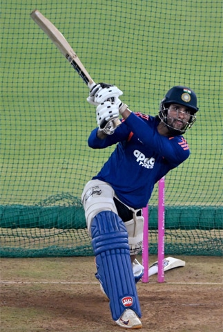 INDIA&rsquo;s Tilak Varma bats in the nets during a training session.&mdash;AFP