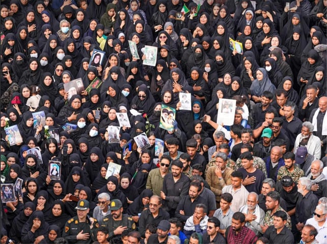 Mourners attend a funeral for girls and staff who lost their lives when a primary school in Minab in southern Iran&rsquo;s Hormozgan province was hit on the first day of US-Israeli attacks on Iran on February 28, 2026: at least 171 people, mostly schoolgirls between the ages of seven and 12, were killed in the airstrike | Anadolu