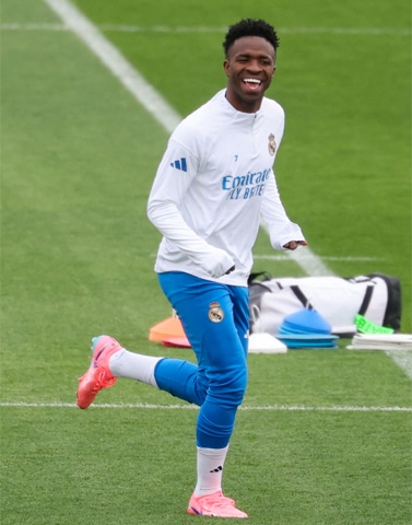 MADRID: Real Madrid&rsquo;s Vinicius Jr smiles during a training session at the Real Madrid Sports City on Tuesday.&mdash;AFP