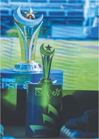  THE Pakistan Super League 11 trophy is displayed during its unveiling ceremony at the National Bank Stadium on Wednesday.&mdash;Courtesy PCB 