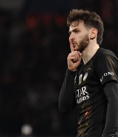  PARIS: Khvicha Kvaratskhelia of PSG gestures after scoring against Chelsea at the Parc des Princes Stadium.&mdash;AFP 