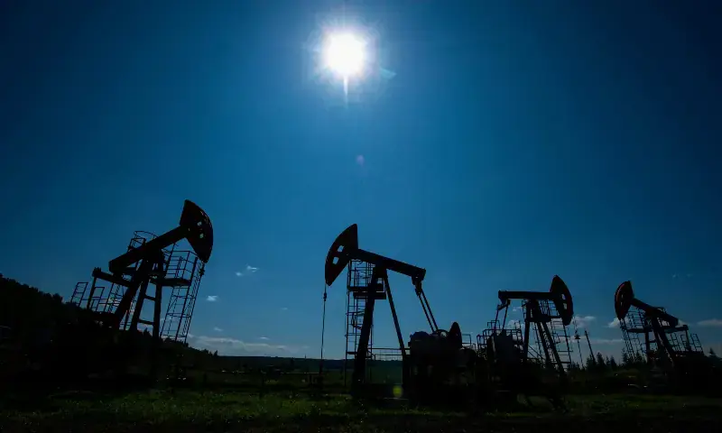 In this file photo, a view shows oil pump jacks outside Almetyevsk, in the Republic of Tatarstan, Russia on July 14, 2025. &mdash; Reuters/File