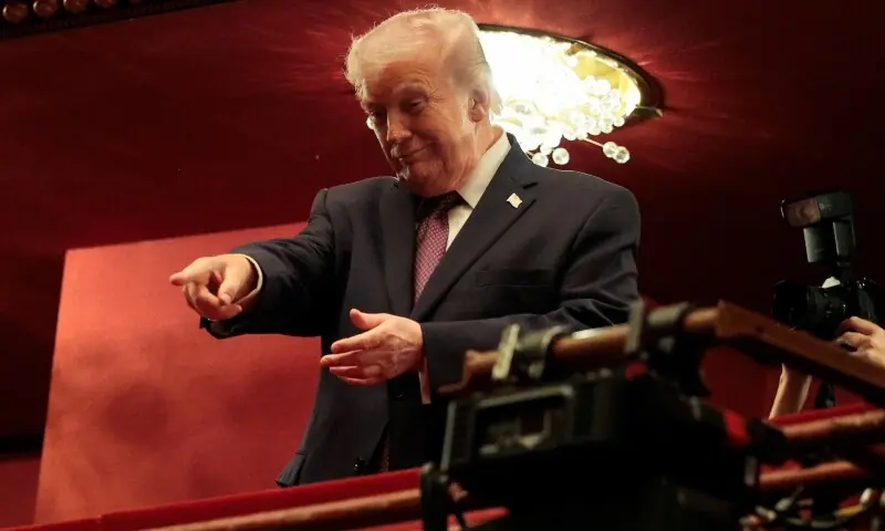 US President Donald Trump gestures as he attends the opening night of ‘Chicago’ at the John F. Kennedy Memorial Center for the Performing Arts, renamed by the Trump administration to The Donald J. Trump and The John F. Kennedy Memorial Center for the Performing Arts, in Washington, DC, US, March 31, 2026. —Reuters US President Donald Trump gestures as he attends the opening night of ‘Chicago’ at the John F. Kennedy Memorial Center for the Performing Arts, renamed by the Trump administration to The Donald J. Trump and The John F. Kennedy Memorial Center for the Performing Arts, in Washington, DC, US, March 31, 2026. —Reuters