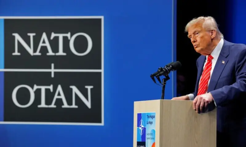 US President Donald Trump speaks during a press conference, at the Nato summit in The Hague, Netherlands, June 25, 2025. &mdash; Reuters