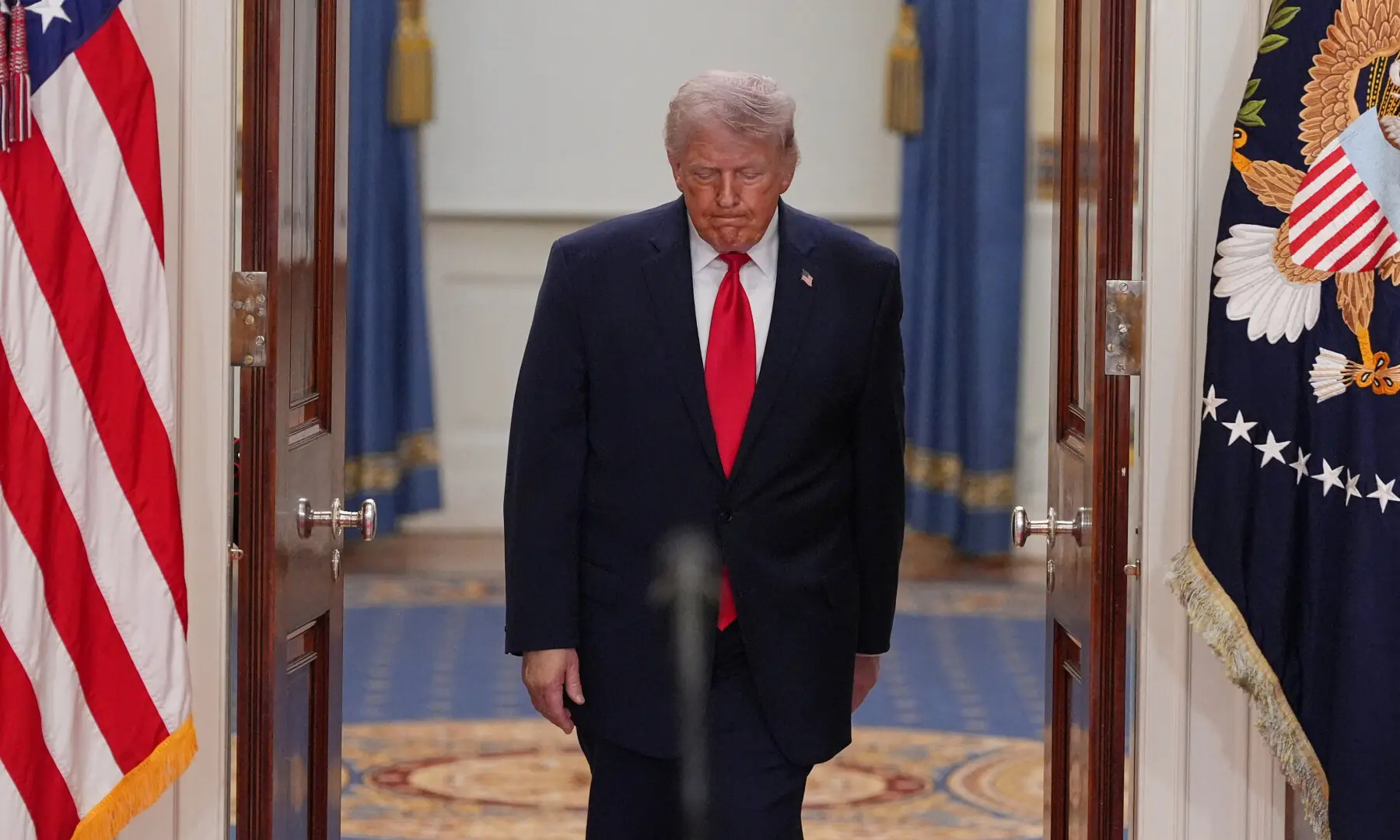 US President Donald Trump arrives to deliver an address to the nation about the Iran war at the White House in Washington, DC, US  on April 1, 2026. &mdash; Reuters
