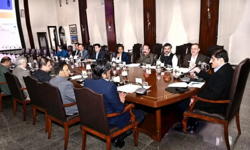Sindh Chief Minister Syed Murad Ali Shah presides over a meeting at the CM House to review a comprehensive plan for modernising emergency services across Sindh in Karachi, on Thursday, Apr 2. &mdash;Photo courtesy @SindhCMHouse/X
