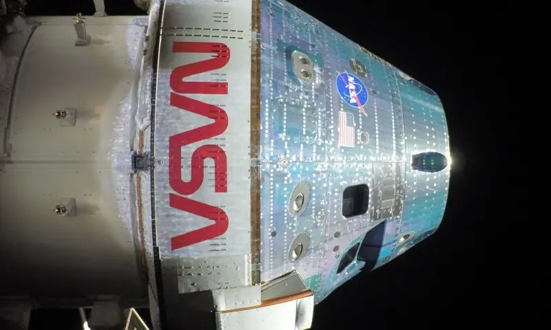 This handout picture provided by NASA shows the Orion spacecraft captured by a camera mounted on one of its solar array wings during a routine external inspection of the spacecraft on the second day into the Artemis II mission, on April 3, 2026. — AFP This handout picture provided by NASA shows the Orion spacecraft captured by a camera mounted on one of its solar array wings during a routine external inspection of the spacecraft on the second day into the Artemis II mission, on April 3, 2026. — AFP