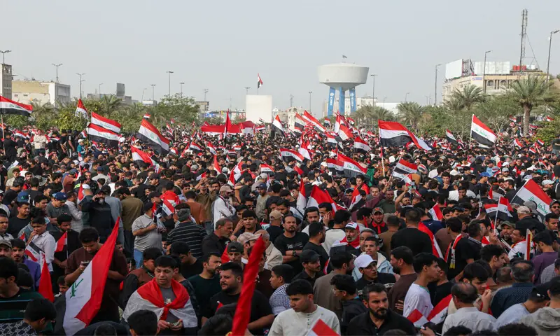 Baghdad: Supporters of  cleric Moqtada al Sadr take part in a protest against the attack on Iran.&mdash;Reuters