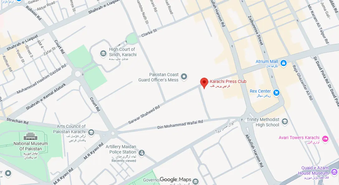 This screengrab shows the location of Karachi Press Club and roads leading to it. &mdash; screengrab via Google Maps