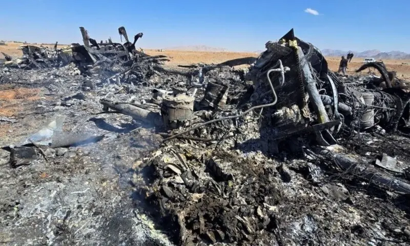 An image released on April 5, 2026, and obtained from social media appears to show wreckage of an American aircraft and a helicopter rotor in Isfahan, Iran. &mdash;Reuters