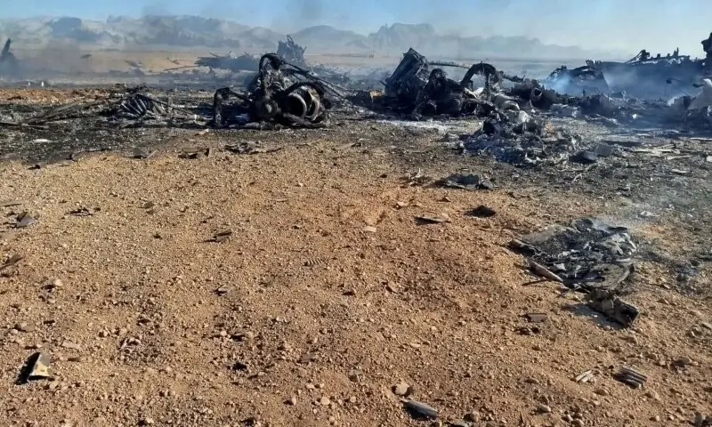 A still image purporting to show US aircraft destroyed during the US mission to find a stranded airman in Iran, the Revolutionary Guards said according to Iranian media, amid the US-Israeli conflict with Iran, in Isfahan, Iran, released on April 5, 2026. &mdash;Reuters