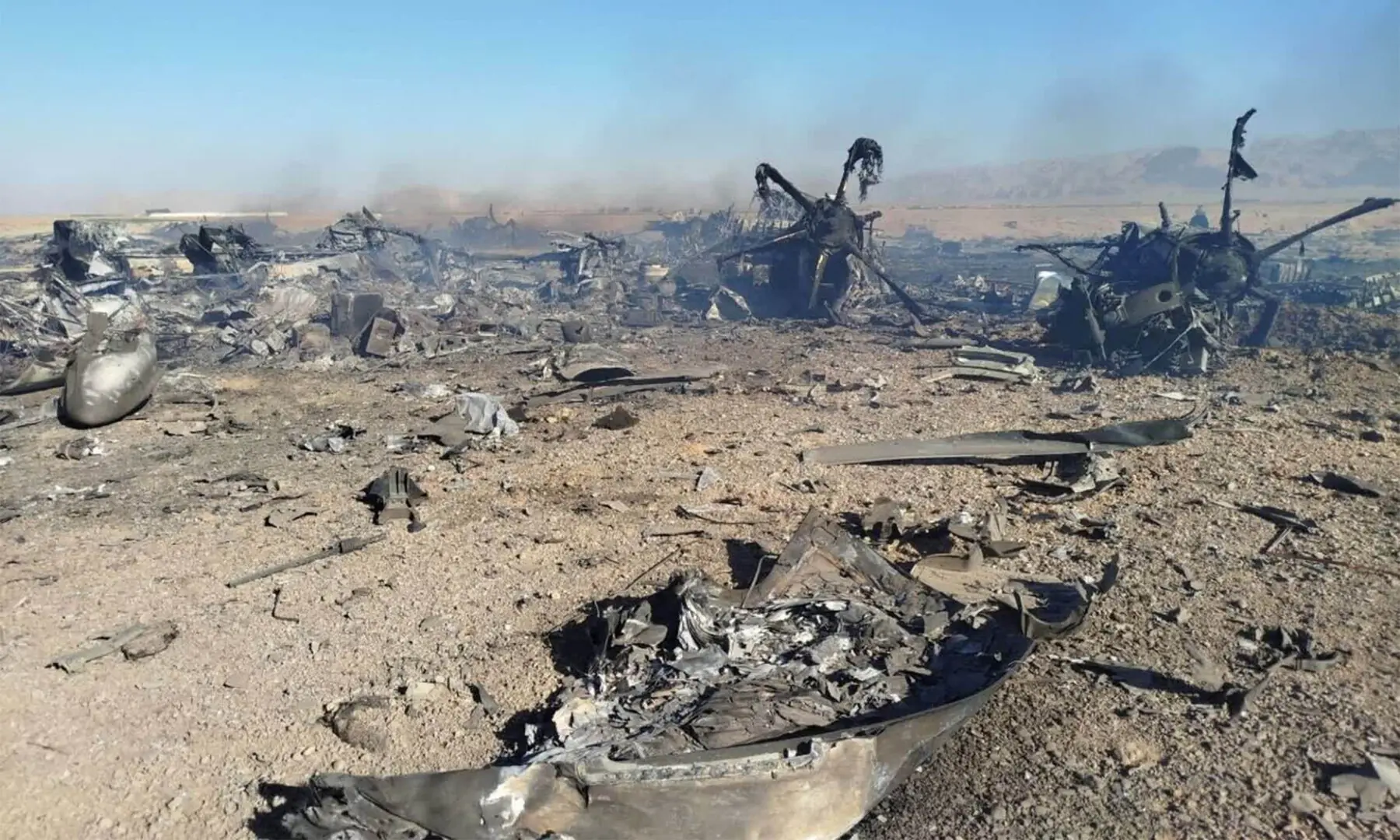 This handout photo provided by Iran&rsquo;s Revolutionary Guard Corps (IRGC) official website Sepah News on April 5, 2026 reportedly shows the wreckage and remains of targeted and crashed aircraft in central Iran. &mdash; Sepah News / AFP