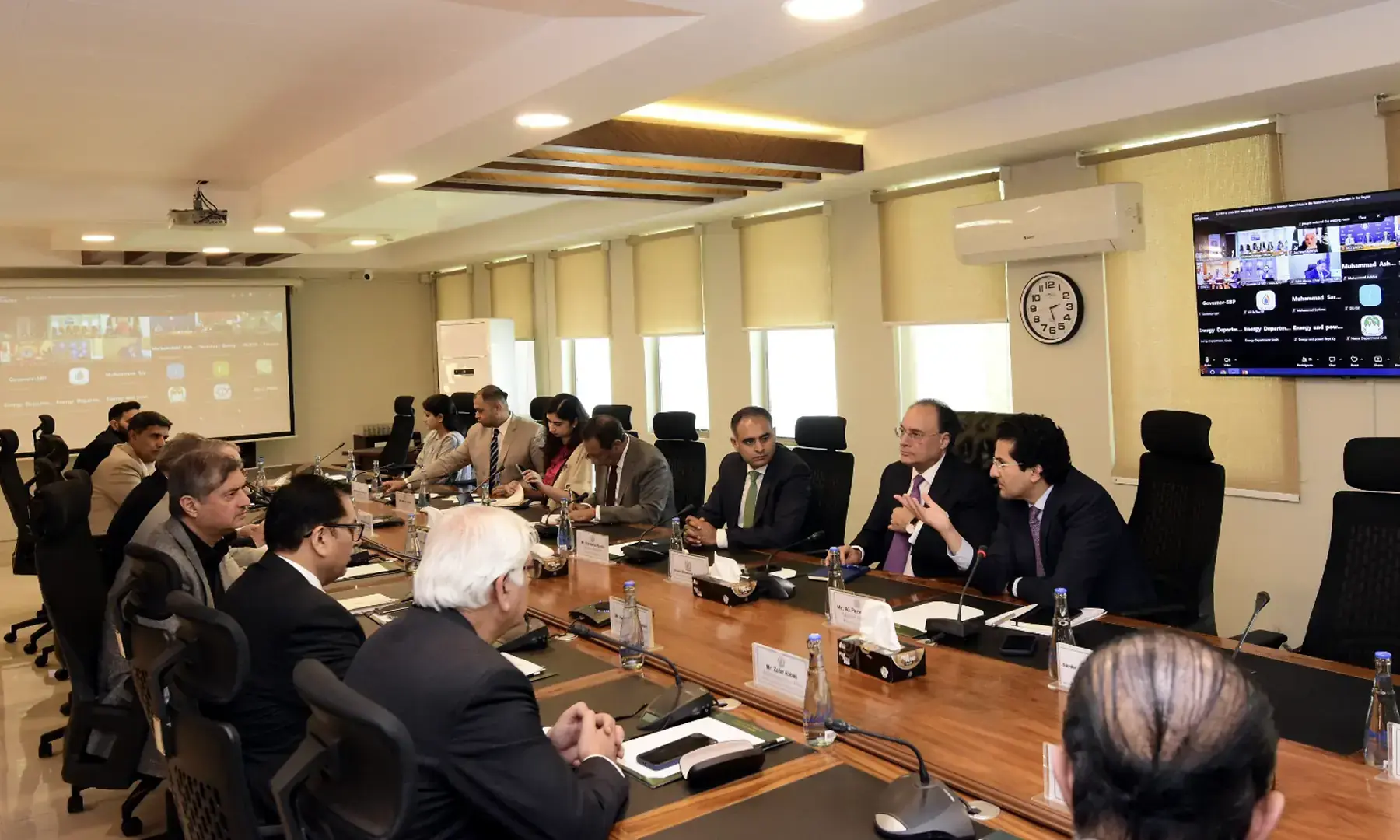Finance Minister Muhammad Aurangzeb presides over a cabinet committee meeting in Islamabad on April 6. &mdash; Photo courtesy finance ministry/X