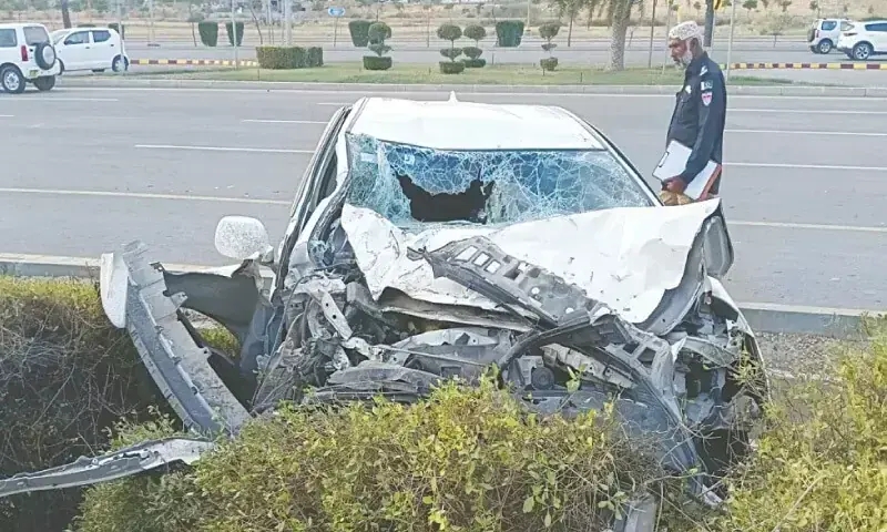 A damaged car is seen in this file photo. —Dawn/File A damaged car is seen in this file photo. —Dawn/File