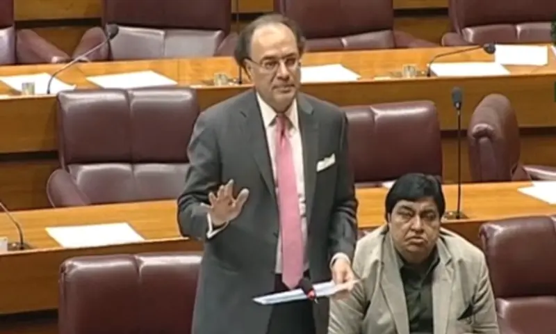 Finance Minister Muhammad Aurangzeb speaks on the NA floor on April 7, 2026. &mdash; screengrab via NA YouTube channel
