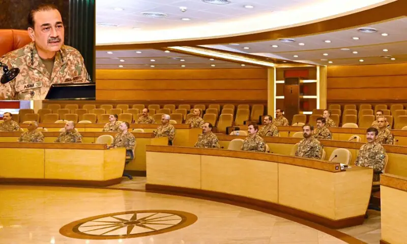 Chief of Defence Forces and Chief of Army Staff Field Marshal Asim Munir presiding over the 274th Corps Commander Meeting in Rawalpindi. — Photo via ISPR Chief of Defence Forces and Chief of Army Staff Field Marshal Asim Munir presiding over the 274th Corps Commander Meeting in Rawalpindi. — Photo via ISPR