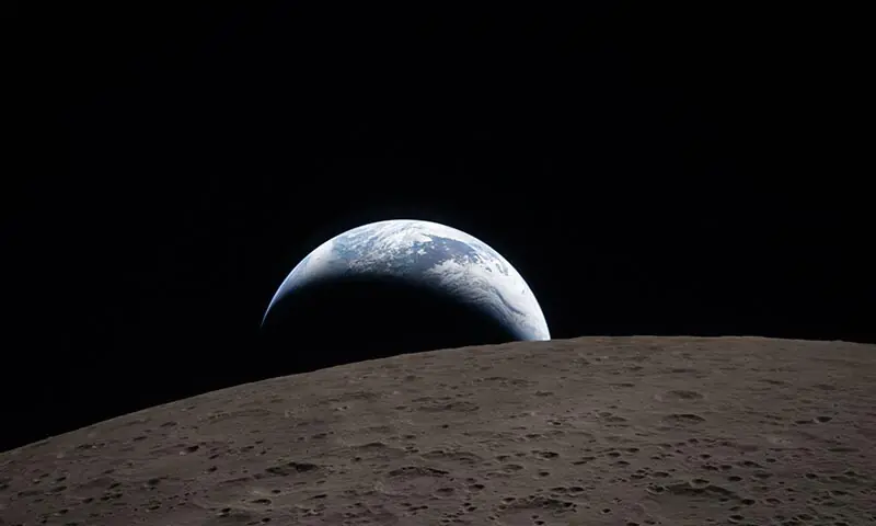 This handout picture released on April 7 by Nasa shows Earth as it dips beyond the lunar horizon, also known as an ‘Earthset’, as seen from the Orion spacecraft on April 6. — AFP This handout picture released on April 7 by Nasa shows Earth as it dips beyond the lunar horizon, also known as an ‘Earthset’, as seen from the Orion spacecraft on April 6. — AFP