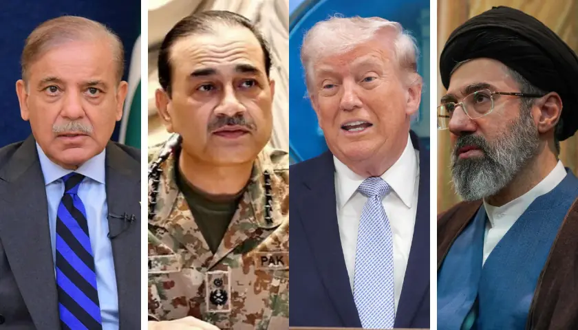 Combination photo (L-R) shows PM Shehbaz Sharif, CDF and COAS Field Marshal Asim Munir, US President Donald Trump, and Iran&rsquo;s Supreme Leader Ayatollah Mojtaba Khamenei. &mdash; DawnNewsTV