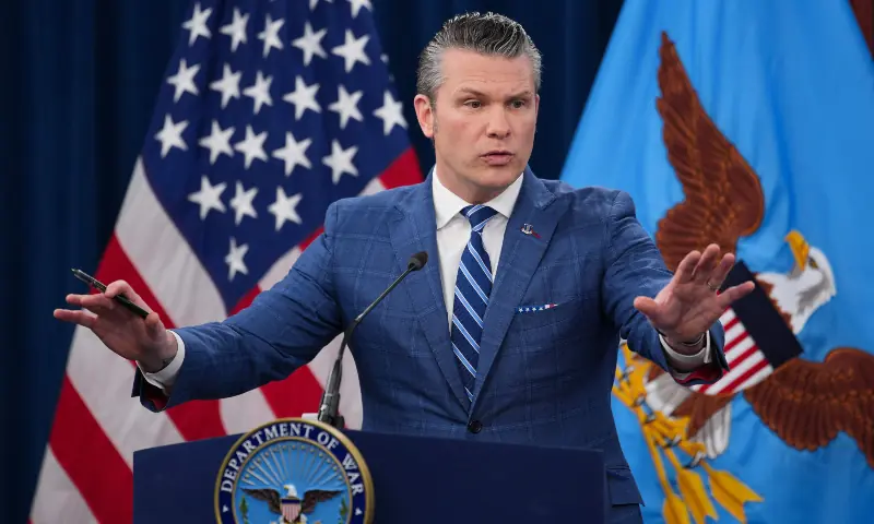 US Secretary of War Pete Hegseth speaks during a press briefing at the Pentagon on April 08, 2026 in Arlington, Virginia. &mdash; AFP