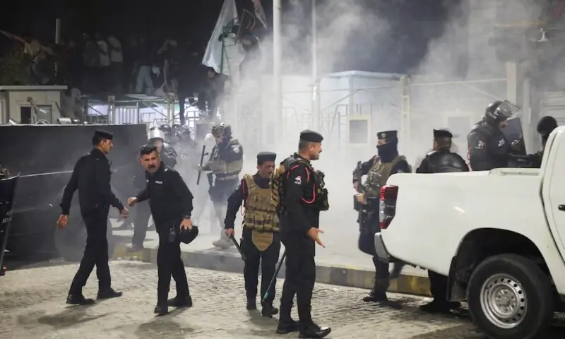Iraqi security forces gather outside the Kuwaiti consulate in Khor al-Zubair, Basra, Iraq on April 7, 2026. — Reuters Iraqi security forces gather outside the Kuwaiti consulate in Khor al-Zubair, Basra, Iraq on April 7, 2026. — Reuters