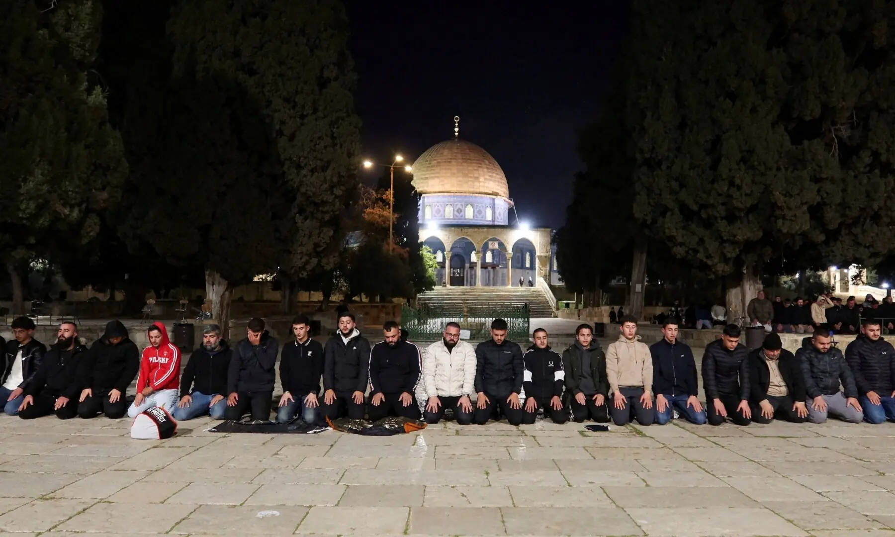 Worshippers pray in front of the Dome of the Rock at Al-Aqsa compound, also known to Jews as the Temple Mount, amid a two-week ceasefire in the Iran war, in Jerusalem on April 9, 2026. &mdash;Reuters