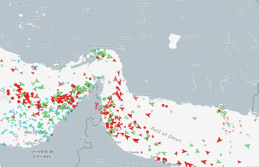 Shipping traffic through the Strait of Hormuz as of 4pm PKT on April 9, 2026. — marinetraffic.com