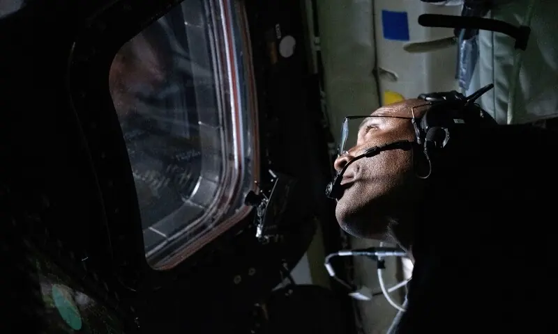 NASA astronaut and Artemis II Pilot Victor Glover is pictured here in the Orion spacecraft during the Artemis II lunar flyby April 6, 2026. —Reuters