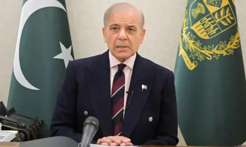 Prime Minister Shahbaz Sharif, during a televised address on April 10, 2026. &mdash; Photo via X/@GovtofPakistan