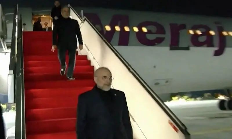 This screengrab of handout video released on April 11, 2026 by Pakistan’s Ministry of Foreign Affairs shows the Iranian delegation led by Parliament Speaker Mohammad Bagher Ghalibaf (C) and Foreign Minister Abbas Araghchi (L) arriving at Nur Khan Airbase in Islamabad. — AFP This screengrab of handout video released on April 11, 2026 by Pakistan’s Ministry of Foreign Affairs shows the Iranian delegation led by Parliament Speaker Mohammad Bagher Ghalibaf (C) and Foreign Minister Abbas Araghchi (L) arriving at Nur Khan Airbase in Islamabad. — AFP