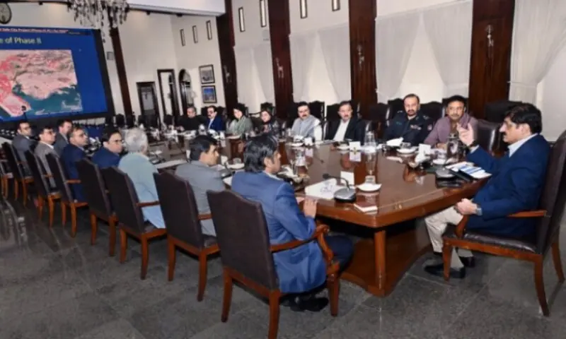 Sindh Chief Minister Syed Murad Ali Shah presides over a meeting at the CM House to review and approve Phase-II of the Karachi Safe City Project, on Friday, Apr 11. &mdash;Photo courtesy @SindhCMHouse/X