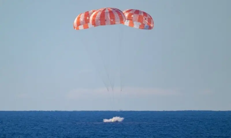 NASA’s Orion spacecraft carrying Artemis II Commander Reid Wiseman, Pilot Victor Glover, and Mission Specialist Christina Koch from NASA, along with Mission Specialist Jeremy Hansen from the CSA (Canadian Space Agency), splashes down in the Pacific Ocean near San Diego, California, US on April 10, 2026. —Reuters
