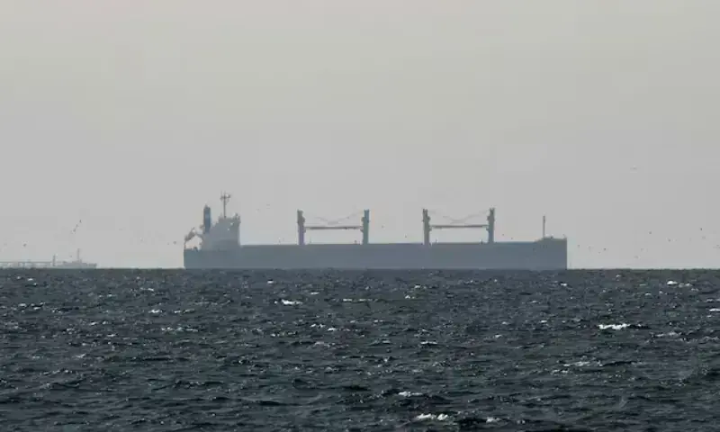 In this undated image a cargo ship in the Gulf, near the Strait of Hormuz, is seen from northern Ras al-Khaimah. &mdash; Reuters/File