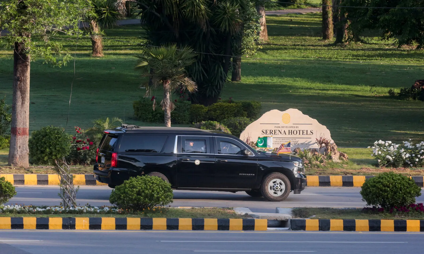 The US delegation&rsquo;s motorcade leaves the Serena hotel after peace talks with Iran, in Islamabad on April 12, 2026. &mdash; Reuters