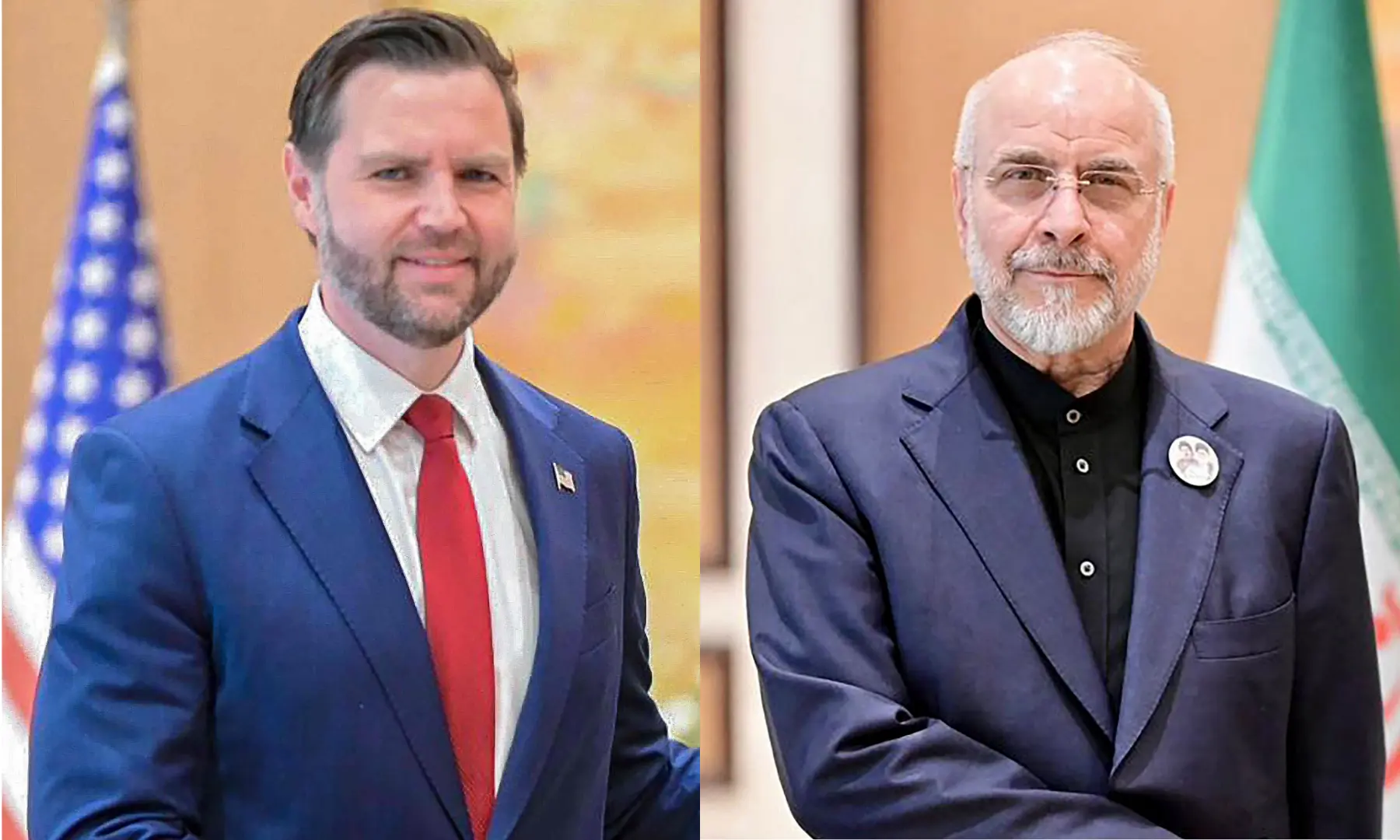This photo combo shows US Vice President JD Vance and Iran’s Parliament Speaker Mohammad Bagher Ghalibaf. — PM Office This photo combo shows US Vice President JD Vance and Iran’s Parliament Speaker Mohammad Bagher Ghalibaf. — PM Office