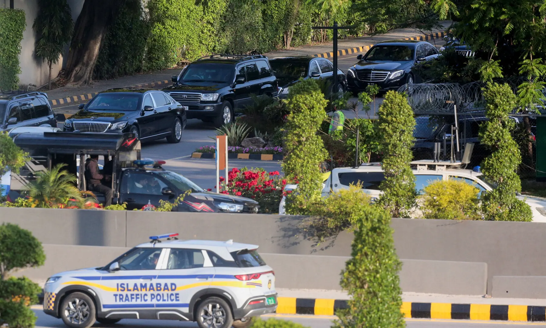 The US delegation&rsquo;s motorcade leaves the Serena hotel after peace talks with Iran, in Islamabad on April 12, 2026. &mdash; Reuters