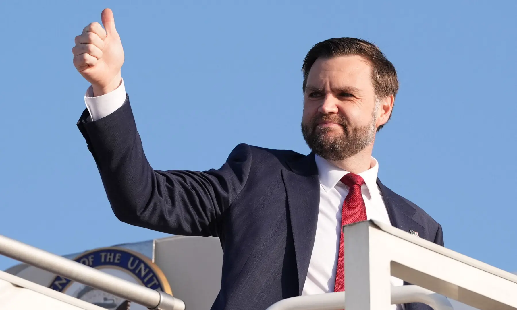 US Vice President JD Vance gives a thumb up sign as he boards Air Force Two after attending talks on Iran in Islamabad on April 12, 2026. &mdash; AFP