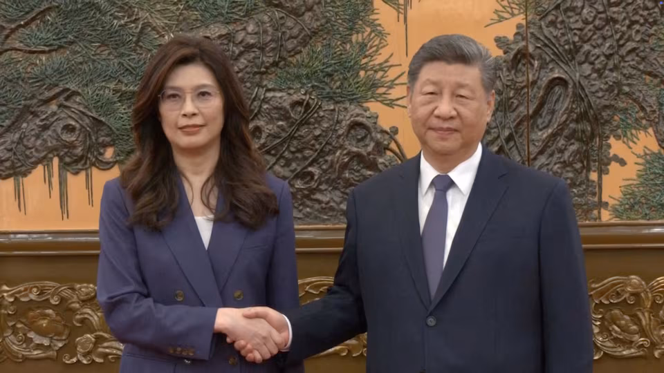Cheng Li-wun, chairperson of the Kuomintang (KMT), Taiwan&rsquo;s largest opposition party, shakes hands with Chinese President Xi Jinping at the Great Hall of the People in Beijing, China April 10, 2026. &mdash; Reuters/File