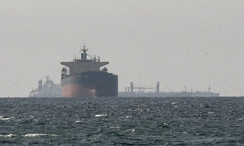 Cargo ships in the Gulf, near the Strait of Hormuz, as seen from northern Ras al-Khaimah. &mdash; Reuters