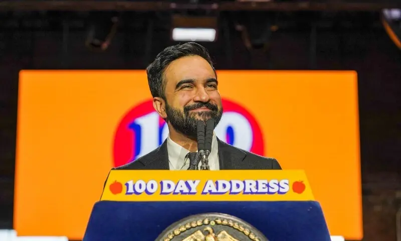New York City Mayor Zohran Mamdani speaks during his 100 Day Address in Maspeth, New York on April 12, 2026. &mdash; AFP