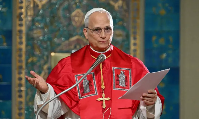 Pope Leo XIV addresses the Algerian community in the Basilica of Our Lady of Africa, in Algiers on April 13, 2026. — AFP
